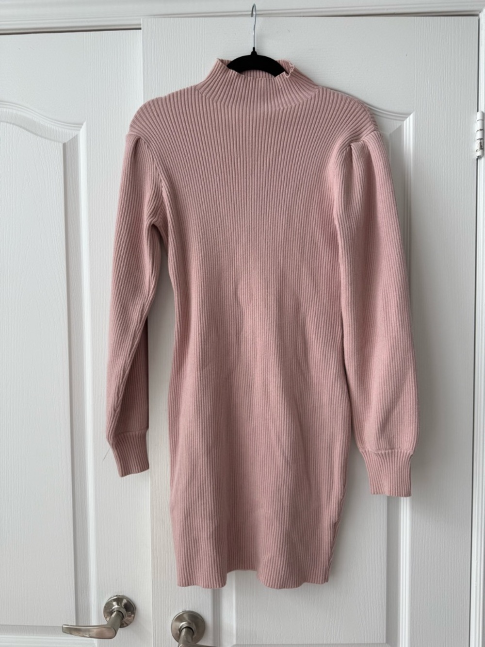 Ribbed Long-Sleeve Mock Neck Dress - Blush Pink